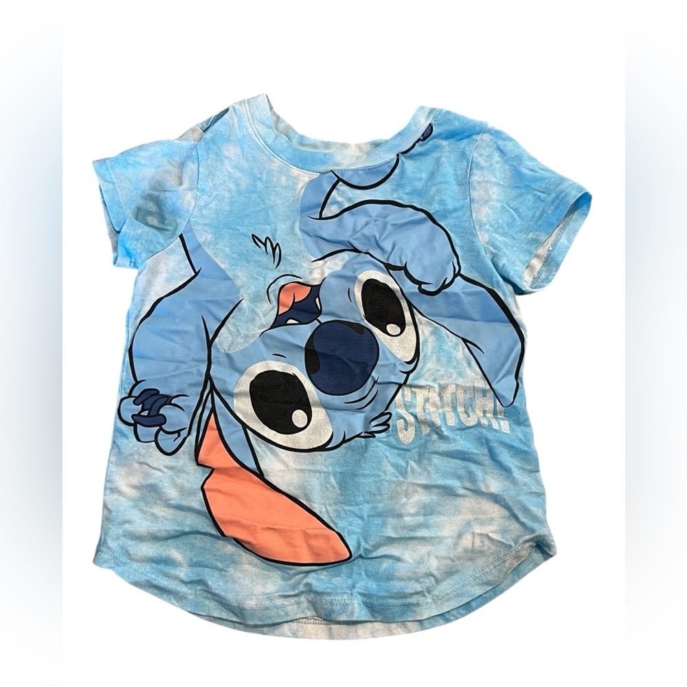 Disney Stitch Graphic Tee Girls Size M Blue Tie Dye
